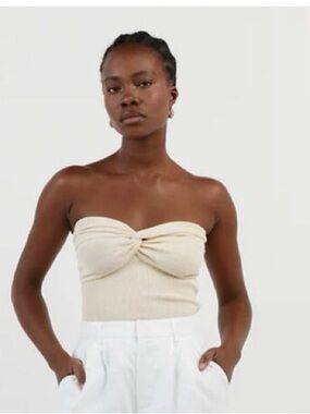 DISSH Anika Twisted Cream Knit Tube Top Strapless Crop Sweetheart 6